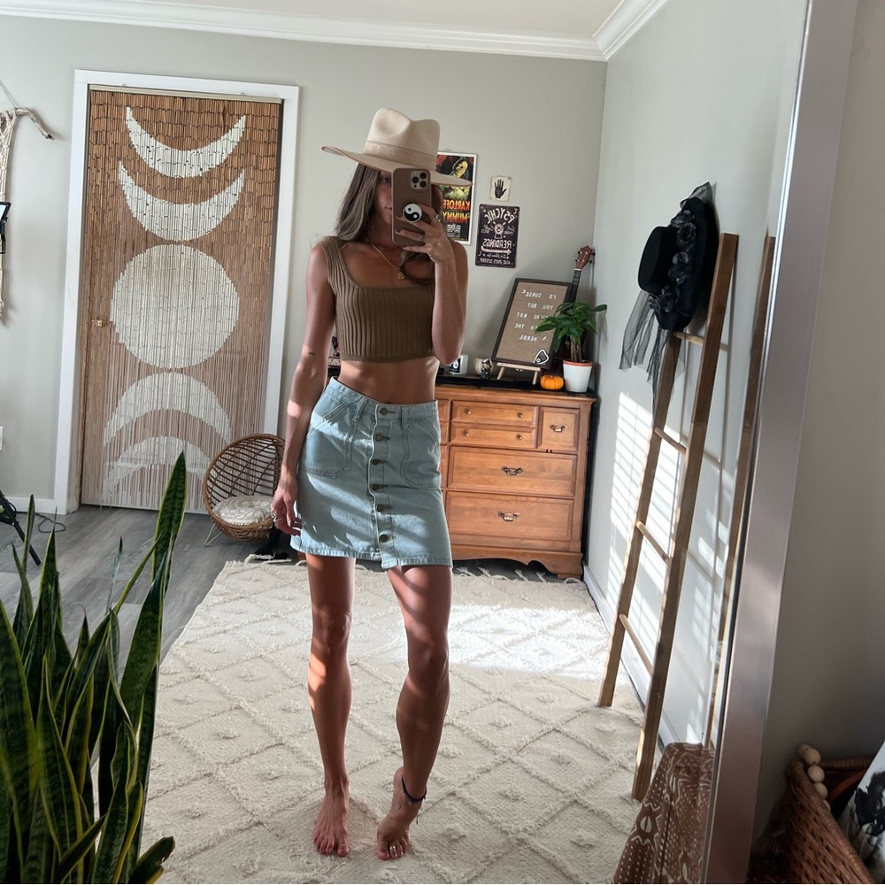 High waisted denim skirt